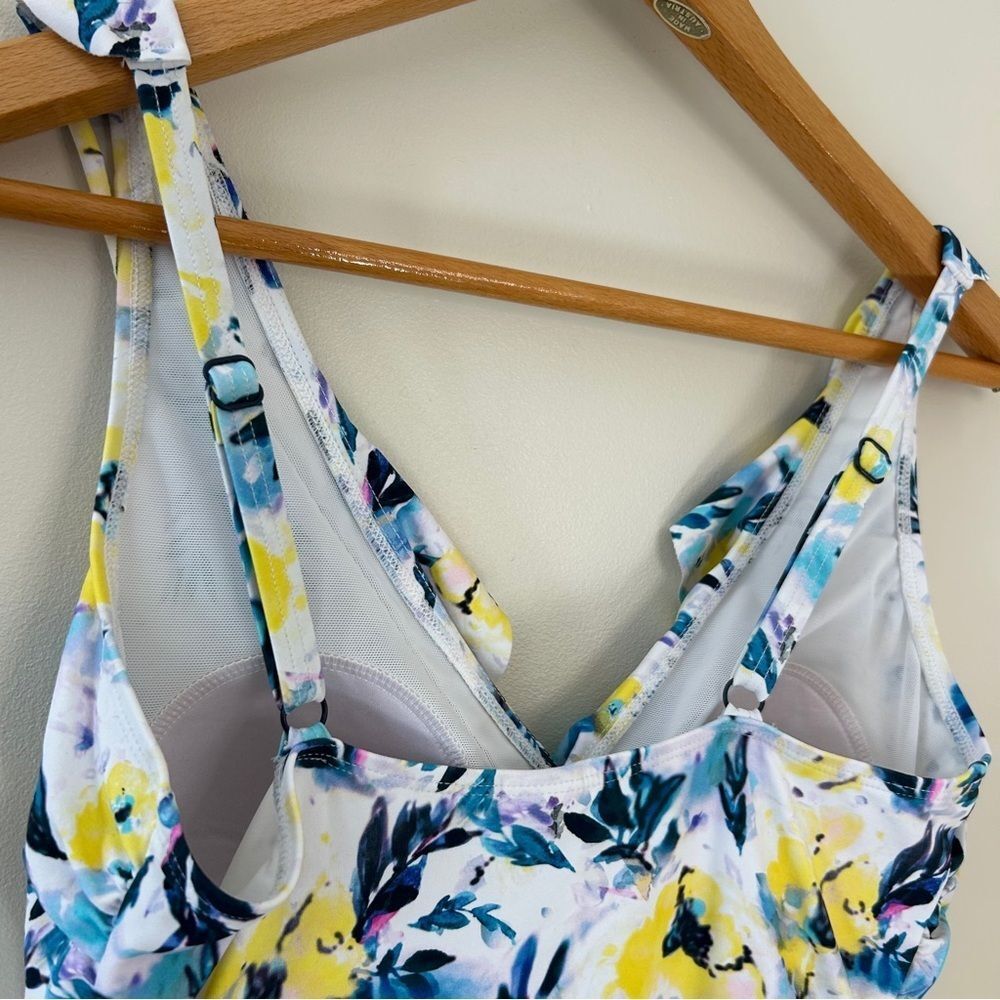 Niptuck 6 Yellow Blue White Floral One Piece Swimsuit Beach Retro Boardwalk Chic - Picture 5 of 12